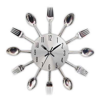 Cutlery Metal Kitchen Wall Clock Spoon Fork Quartz Wall Mounted Clocks Modern Decorative Horloge Murale: Silver