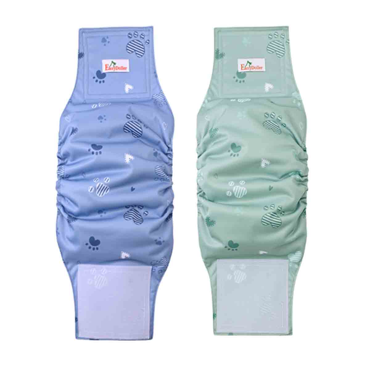 2 Pack Washable Male Dog Diaper Cute Cartoon Paw Print Pattern Pet Nappy Belly Band Wrap Reusable Sanitary Pants DogS Underwear: L / WHITE