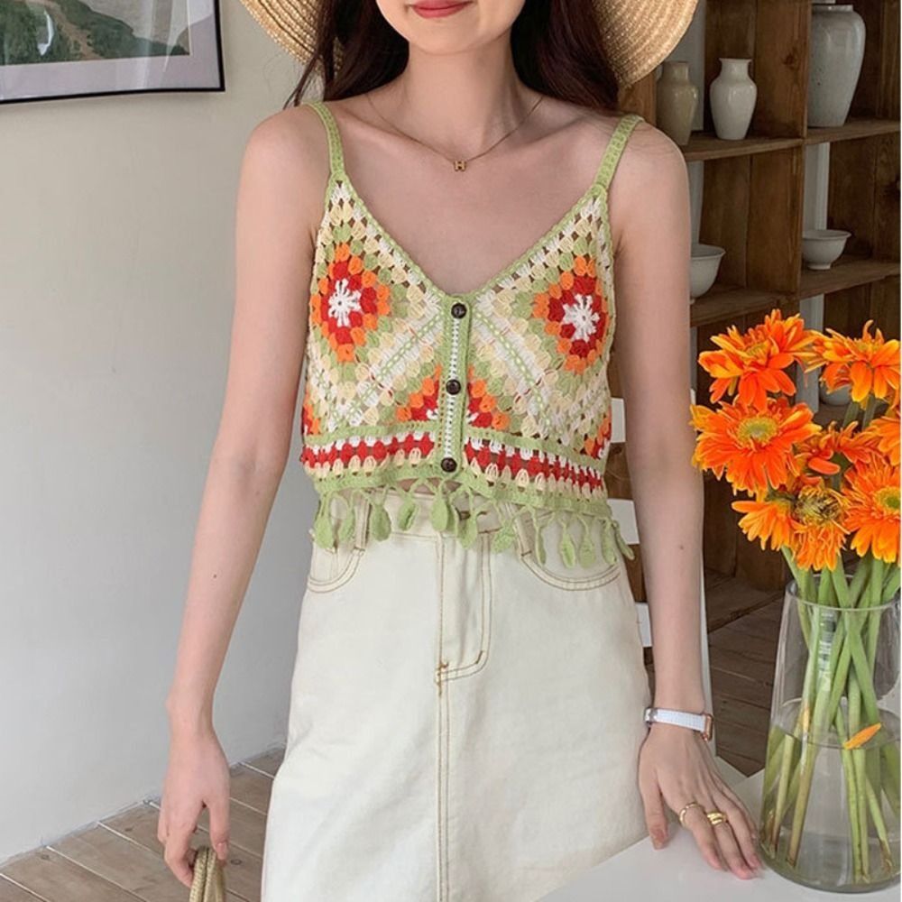 Randigt broderat blommigt linne tofs strandkläder bohemisk stil linne koreansk stil fransk stil stickat bikini linne klubb