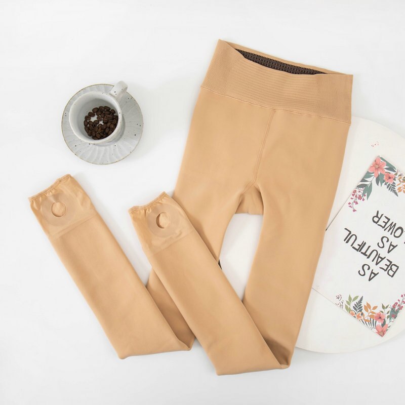 Pantalon en résille pour femmes, jambes nues, épais, intégré, Leggings et bas, automne et hiver: Open toe-beige