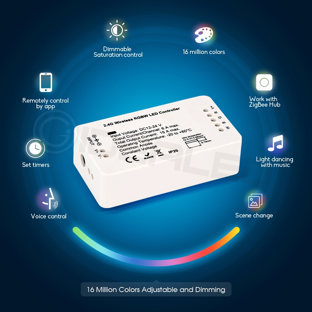 Zigbee APP Control RGBW Led Strip lights Smart Home Controller waterproof Tape lights work with ZLL Echo Plus and Lightfy Hub