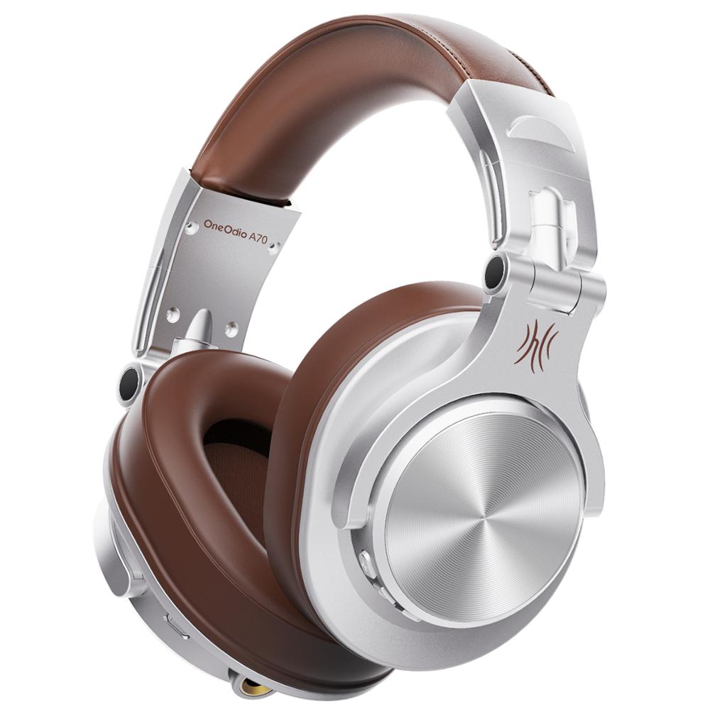 Oneodio fusão profissional com fio estúdio dj fones de ouvido + sem fio bluetooth 5.0 fone alta fidelidade estéreo monitor com microfone: Silver