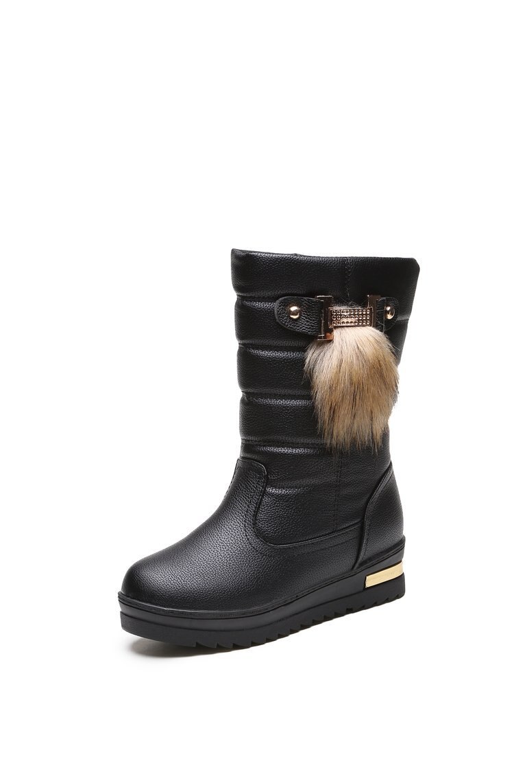 Agutzm dames sneeuwlaarzen dames hoge hakken winterlaarzen dames laarzen witte warme bont plateau schoenen vrouw  a371: Zwart / 6.5