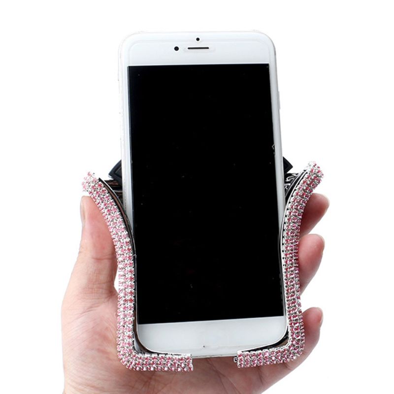 Universele Auto Air Vent Mount Clip U-Vorm Telefoon Houder Bracket Met Shiny Crystal Rhinestone Telescopische Gesp Interieur Decor