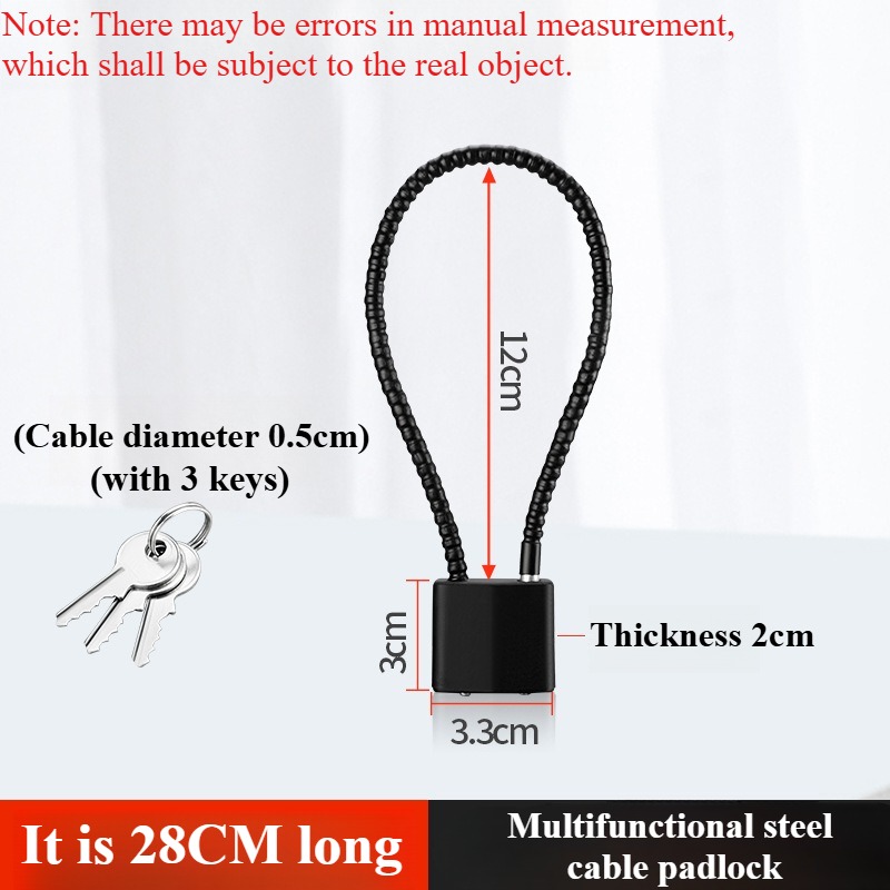 Portable Multifunctional Cable Lock Flexible Equipped with Keys Padlock Waterproof Alloy Steel Suitcase Lock Bicycle: Red