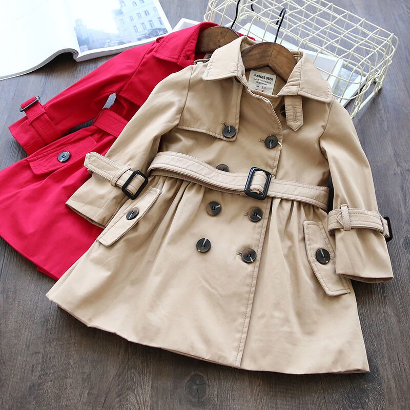 Trench-coat à longue ceinture pour fille, manteau coupe-vent d'automne pour enfant de 2, 3, 4, 5, 6, 7, 8, 9, 10, 11 ans