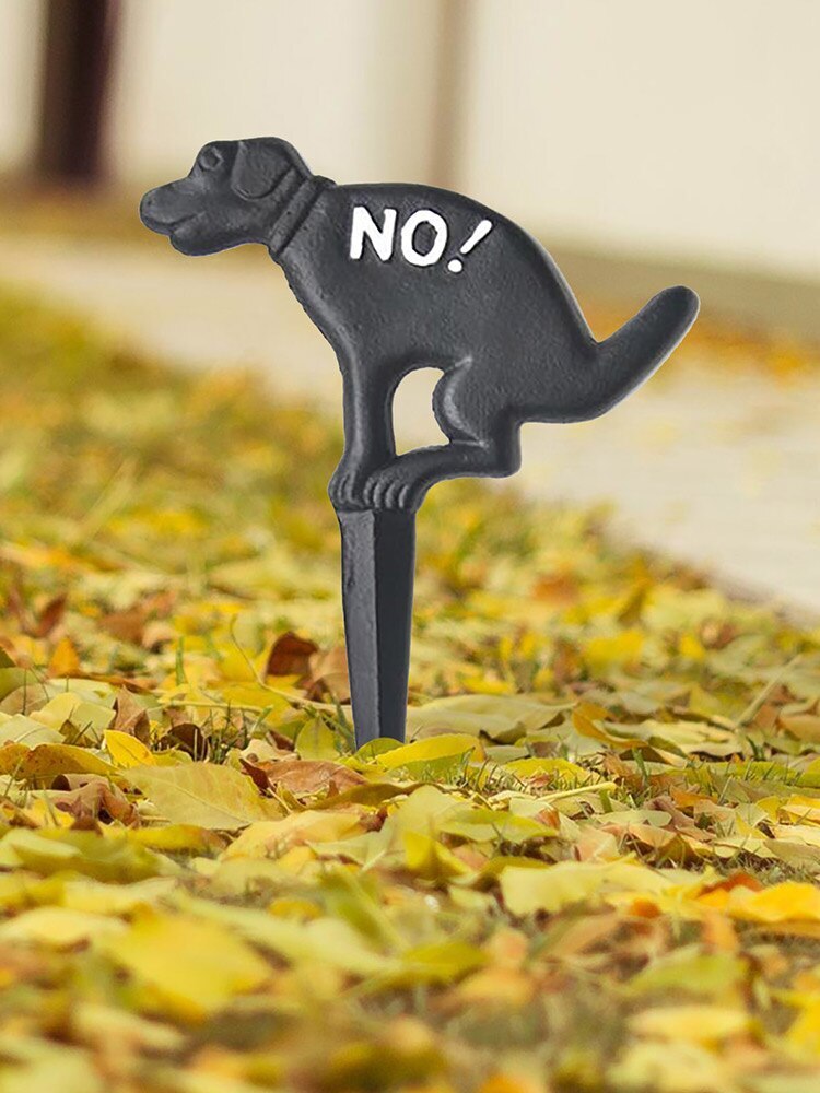 Yard Sign with Stake Puppy Decorated for Yard Garden Decoration Stop Dogs from Pooping 1pc Inserted European Metal Sign