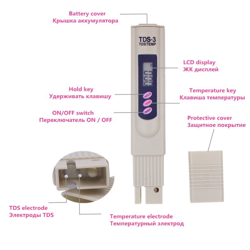 Pen Portable Digital TDS Meter Filter Measuring Water Purity Tester calibrate by HOLD TEMP BOTTON