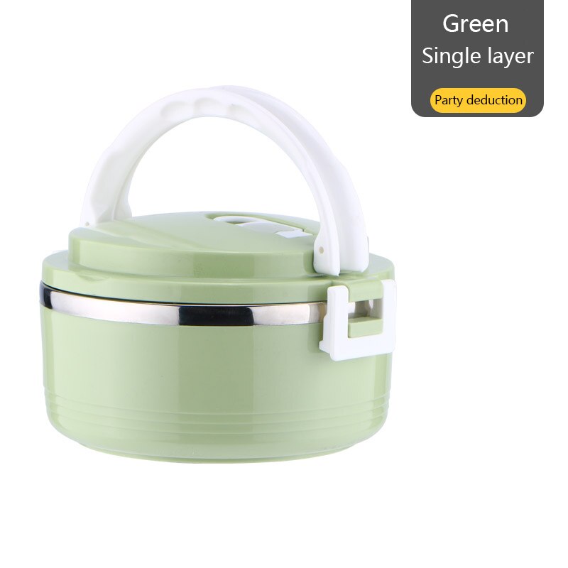 Container Stainless Steel Thermal Lunch Box Layers Sealed Grid Hidden Hand Tableware Students Adult Lunch Box: Square buckle single layer Northern Europe Green
