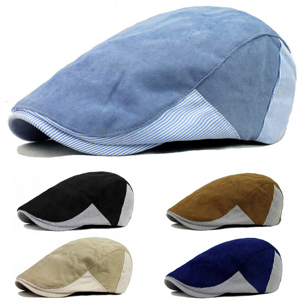 Menns vanlig bomullsstripe topplue golf kjører flat beret avisboy sportscaps cshat 0009