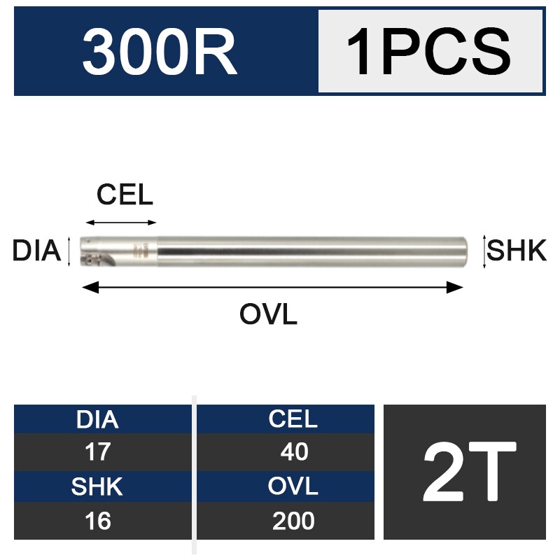 UCHEER 1pcs milling cutter arbor 300R end mill R0.8 alloy blade CNC machine tools open thick right Angle: C16-17-200-2T