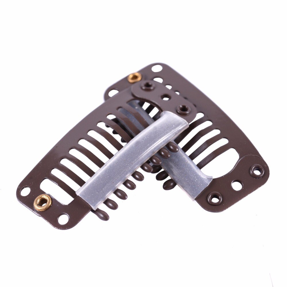 12 PCS 32mm 9-Teeth Hair Extension Clips Snap Metal Clips With Silicone Back For Clip in Human Hair Extensions Wig Comb Clips