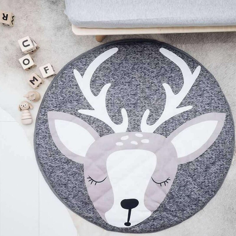 Play Mat Cartoon Animal Baby Mat Newborn Infant Crawling Blanket Cotton Round Floor Carpet Rugs Mat for Kids Room Nursery Decor: Elk