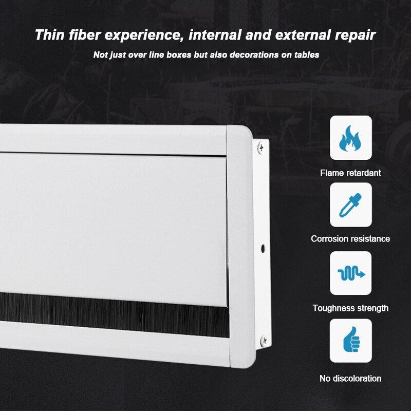 1PC Aluminum Alloy PC Desk Rectangle Wire Cable Grommet Office Table Hole Cover Outlet Port with Black Brush Cable Organizer