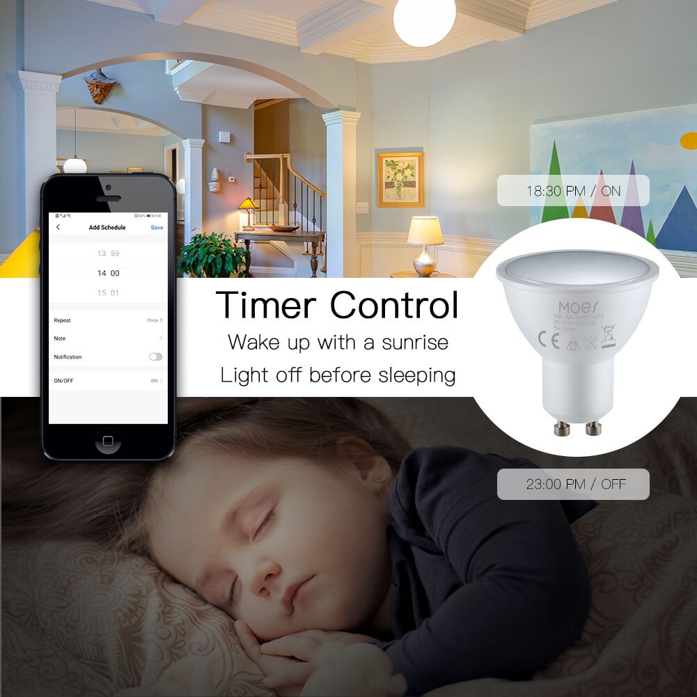 Moes tuya  gu10 wifi smart lys led pærer rgbcw 5w dæmpbare lamper smart life fjernbetjening arbejde med alexa google home