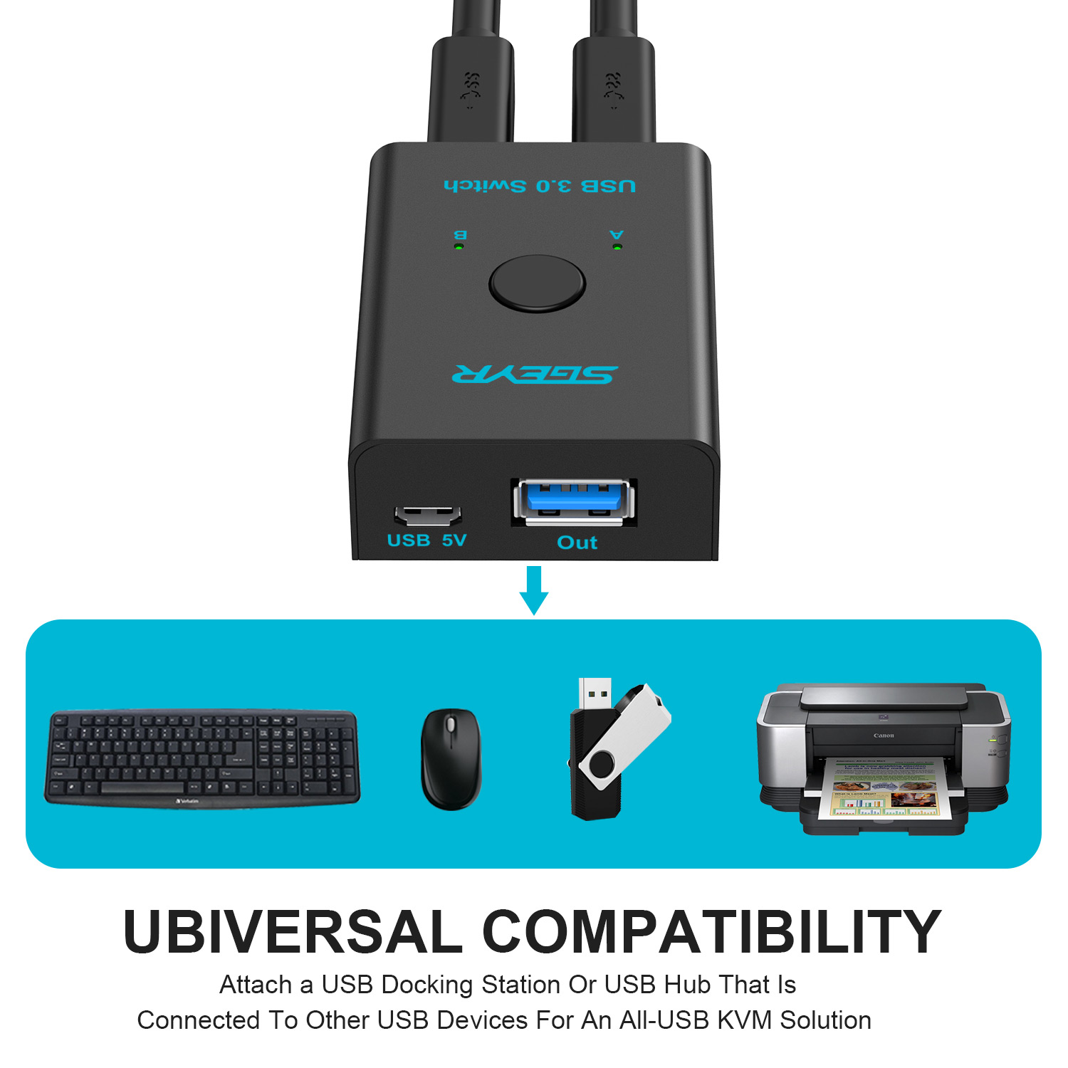 USB 3.0 Switch Selector 2 in 1 Out USB Switcher for 2 Computers Share 1 USB Devices, Mouse, Keyboard, Scanner, Printer, Etc