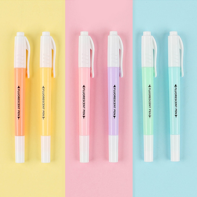 Rotulador subrayador de colores, suministros para oficina y escuela, marcador fluorescentes de doble punta con forma de dulce, juego de 6 unidades