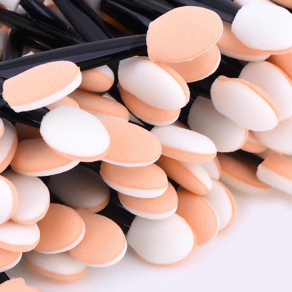 100 stk engangs øjenskygge børste dobbeltsidet svamp nylon sæt &amp; kits øjenskygge børster makeup kosmetisk applikator
