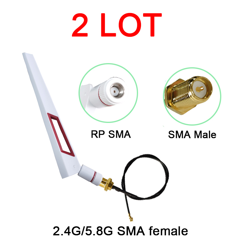 Eoth 2.4G Wifi Antenne 5.8Ghz Real 8dBi RP-SMA Dual Band 2.4G 5.8G Antena Iot Antenne Sma vrouwelijke Ufl./Ipx 1.13Pigtail Ipex1Cable: 2PCS WHITE