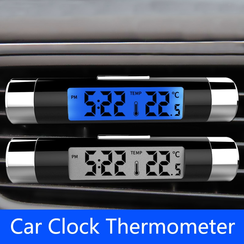 Digitale Auto Klok Lcd Temperatuur Thermometer Klok 2 In 1 Auto Digitale Klok Air Vent Outlet Clip Op Klok in Auto