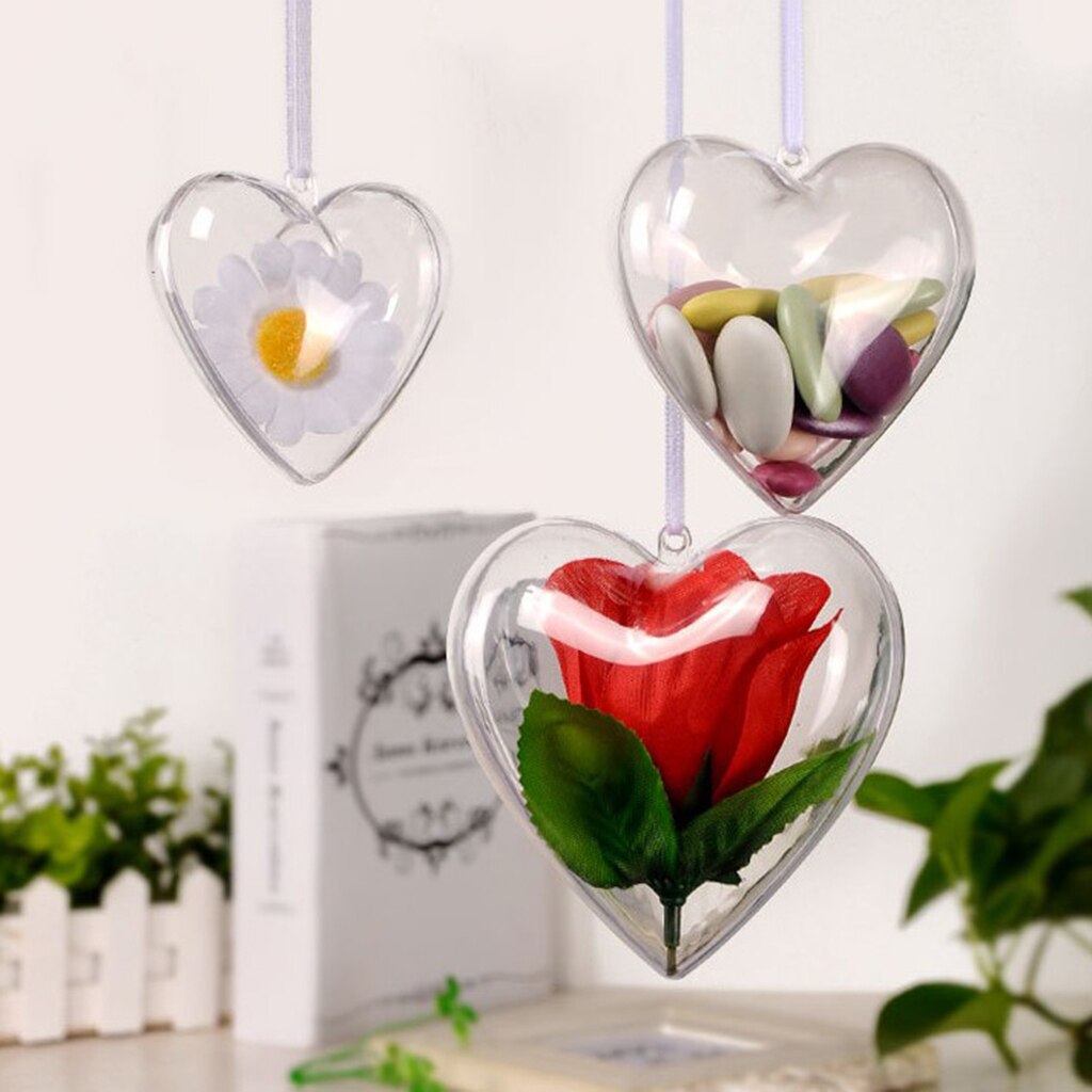 10 Pack Clear Plastic Fillable Hearts Shape Ball Craft Ornament, DIY Bath Bombs Molds Hanging Heart Ball Box