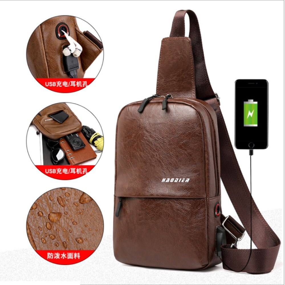 Sac à bandoulière pour hommes, nouvelle de , sac de poitrine Anti-vol chargeur USB, sac à épaule décontracté,: BLEU CIEL