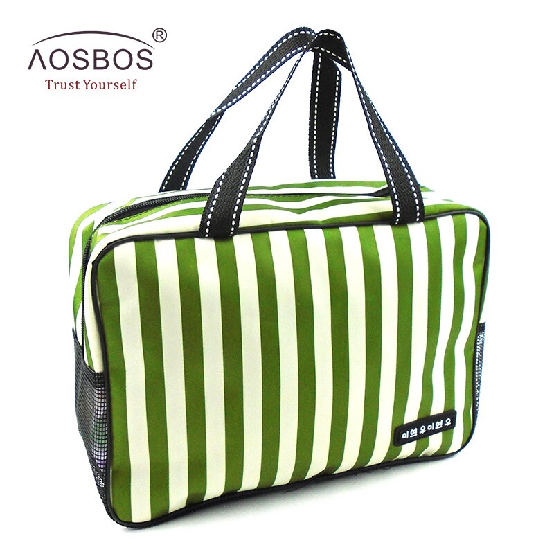 Aosbos Neue Mesh Gestreiften Kosmetik Taschen Große Kapazität Wasserdichte Oxford Toiletten Tasche Tote Frauen Männer Reise Veranstalter Make-Up Tasche: green white stripe