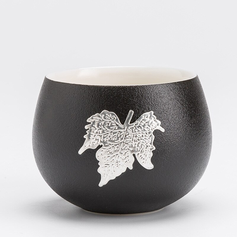 Thé thé maître tasse bol noir Zen thé tasse Boutique à la main incrusté feuille d'étain gros poterie tasse à thé: d