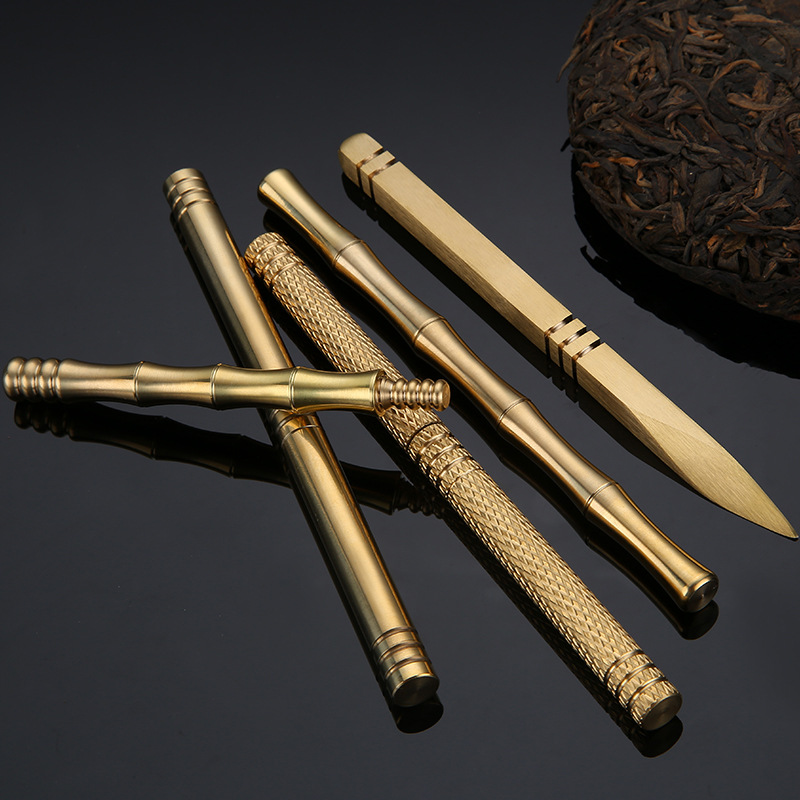 Pure copper tea knife bamboo with cover smooth round dao sifang checker picked tea 6 gentleman accessories andralyn bag store