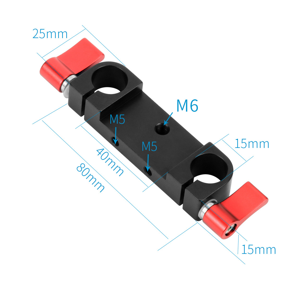 15mm Rail Dual Rod Clamp Mount 1/4 "-20 Draad Knop Schroef voor DSLR Camera Rig Kooi Grondplaat Lens Ondersteuning Fotografie Systeem Kit: GRIJS