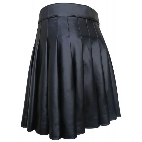 Mens Faux Leather Pleated Skirt Cross-Dresser Costume Adjustable Buckle High Waist Gothic Short Skirts for Club Rave Party: 5XL / black