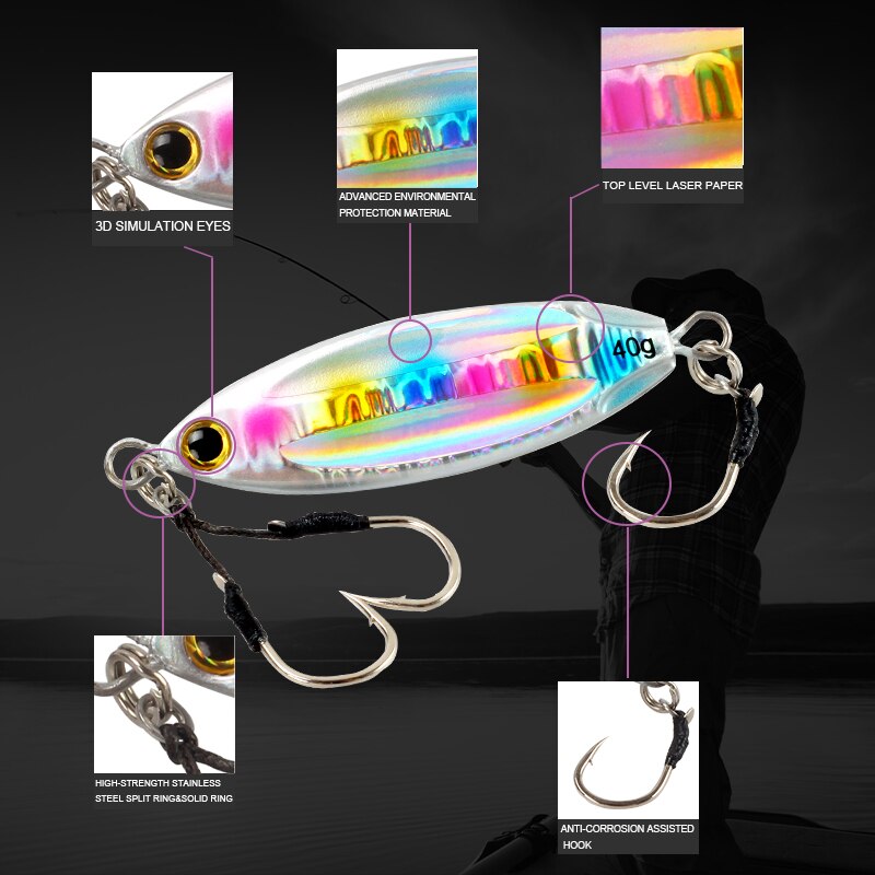 Señuelo de pesca con plantilla lenta ovalada, trabajo mágico, cuchara de 28g/40g/60g, aparejos de pesca con cebo Artificial de Metal para orilla de agua salada