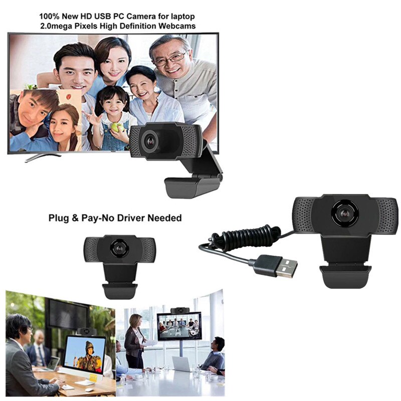 Super 1080P HD Webcam Web Camera Built-in Microphone Auto Focus 90 ° Angle of View Play &amp; Plug Free Drive