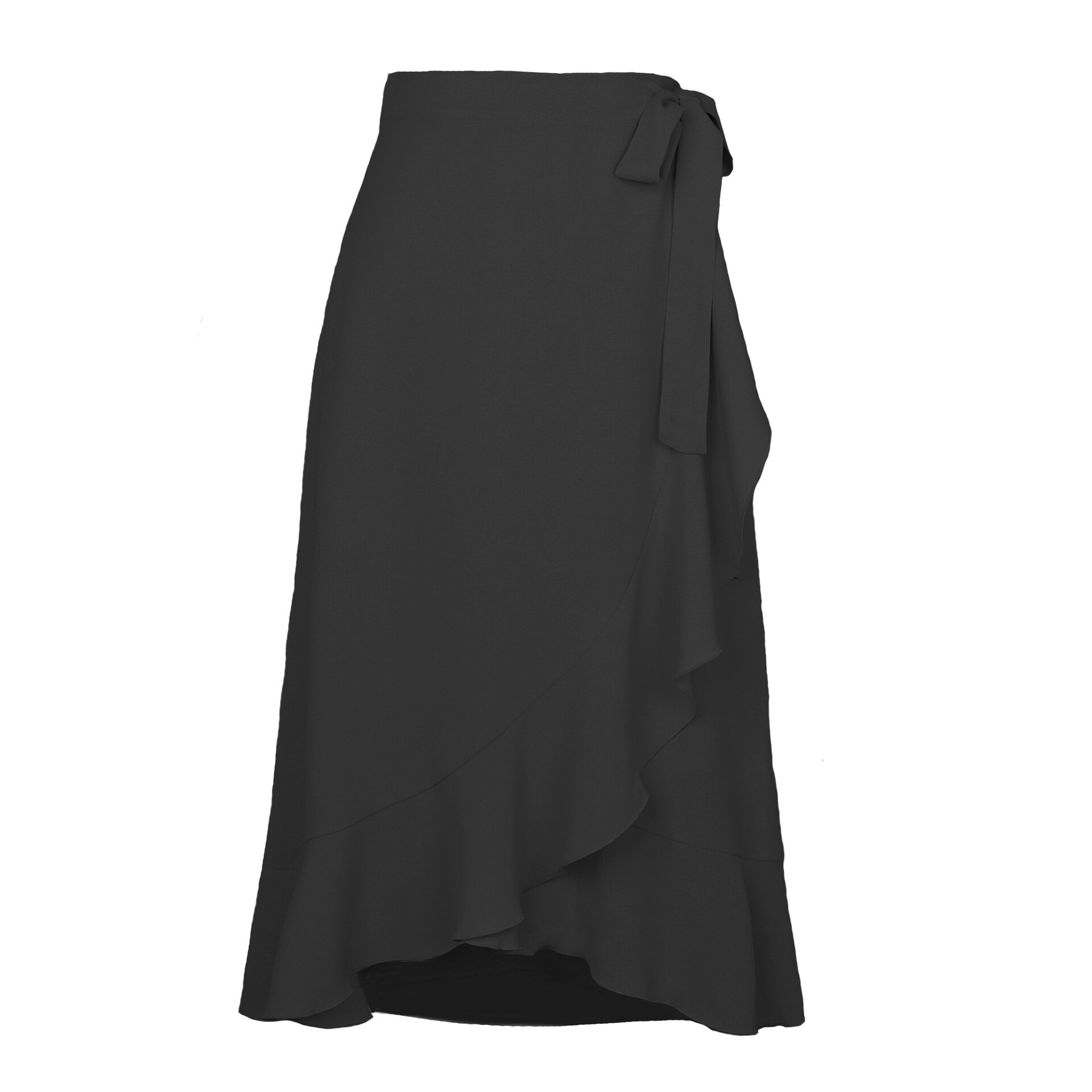 Long Skirts For Womens Summer Lace Up Ruffles Solid Color High Waist Bodycon Skirt Female Casual Chiffon Skirt: S / Black