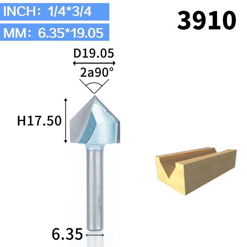 HUHAO 1 Uds 1/2 "1/4" vástago fresas de enrutador de grado Industrial para madera 90 Deg V tipo ranurado cortador de tungsteno herramienta de tallado de carpintería