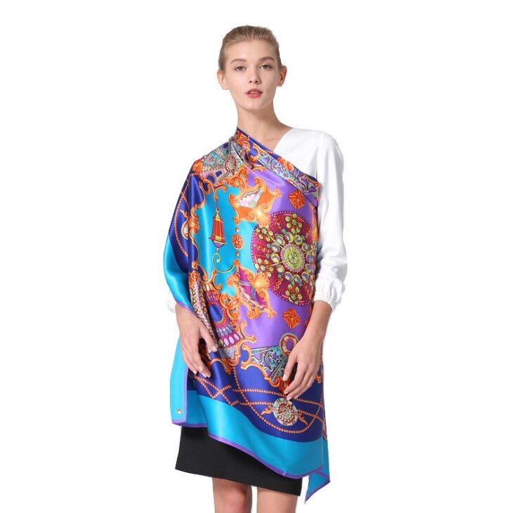 Hof Handgemaakte Zijde Zeefdruk Gedrukt Zijden Sjaals Zijde Zijde Crêpe Satijn Grote Vierkante Handdoek