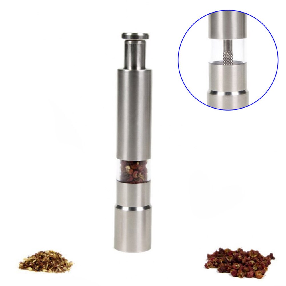 Rustfritt stål pepper mølle salt shaker kvern combo trykknapp til reise hyd 88