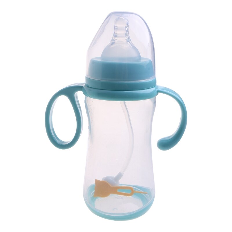 Baby Fles Melk Voeden Drinken Cup Brede Kaliber Siliconen Tepel Melk Fles D5QA: Blue-300ml