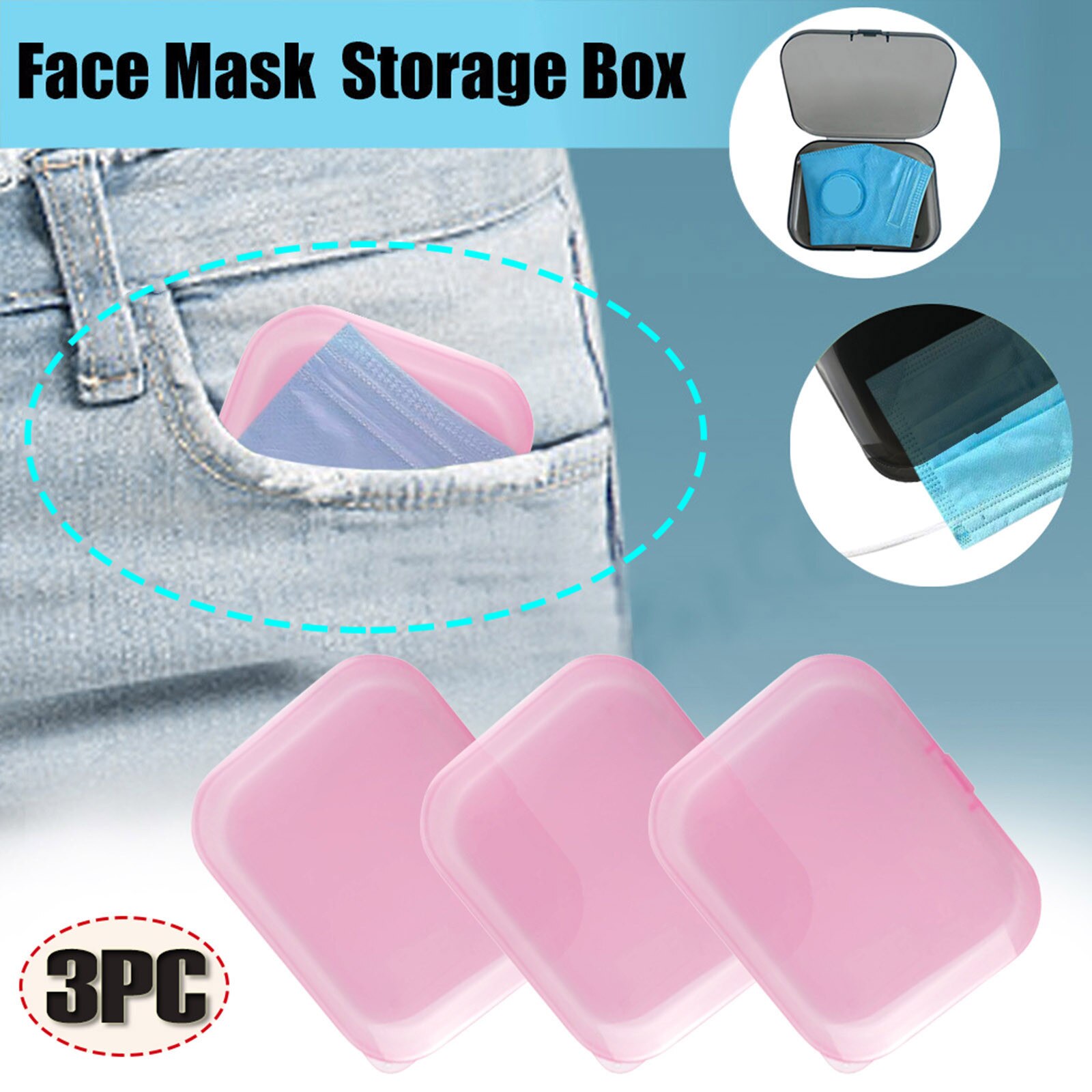 3PCS Face Mask Storage Case Disposable Mask Storage Box Portable Mask Storage Box Face Mask Storage Holder Case Mascarilla: B