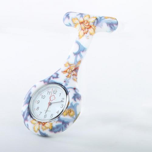 Reloj de enfermera con esfera redonda, reloj con números arábigos, de silicona, galvanoplastia, , broche de enfermera para Hospital: 12