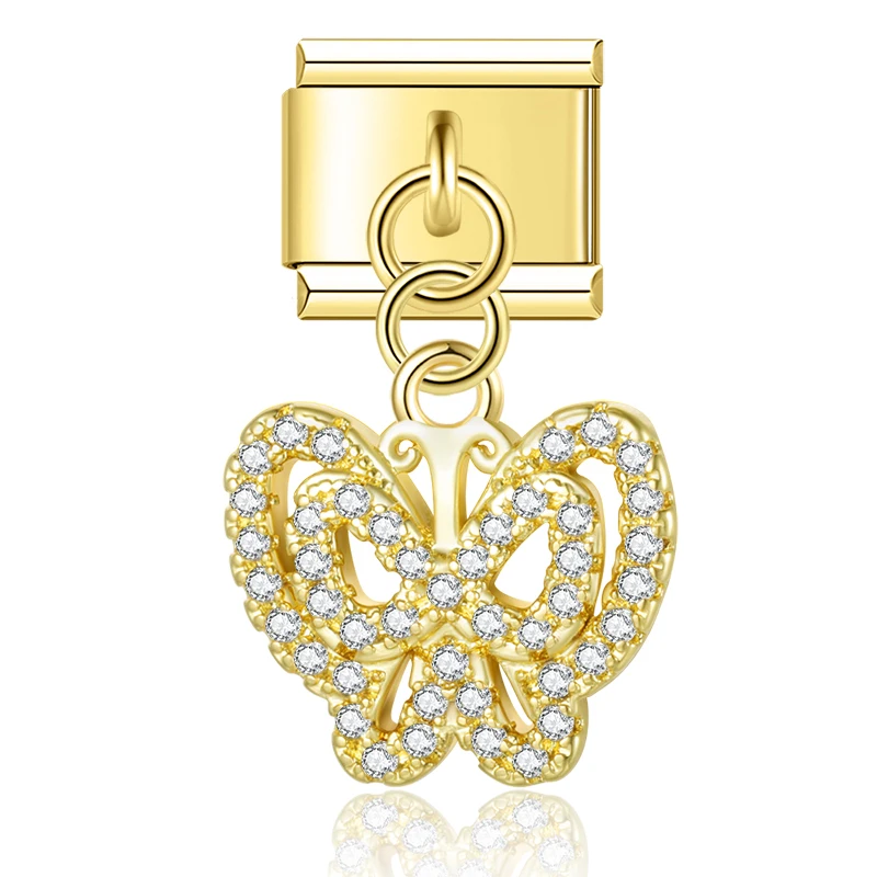 Hapiship 2023 Mode Mooie Schattige Vlinder Oogverblindende Cz Charme Italiaanse Links Fit 9Mm Armband Diy Maken Sieraden Dj624: Goud-kleur