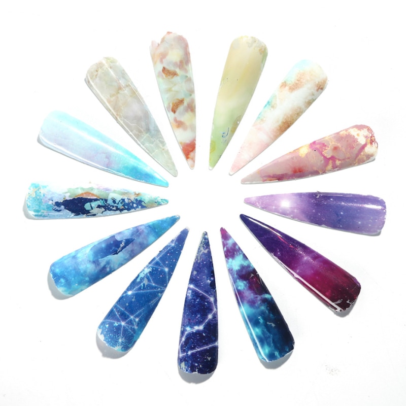 10Pcs Sterrenhemel Nail Folie Sticker Adhesive Nail Transfer Papier Regenboog Decor Manicure Accessorise Nail Applique Gereedschap