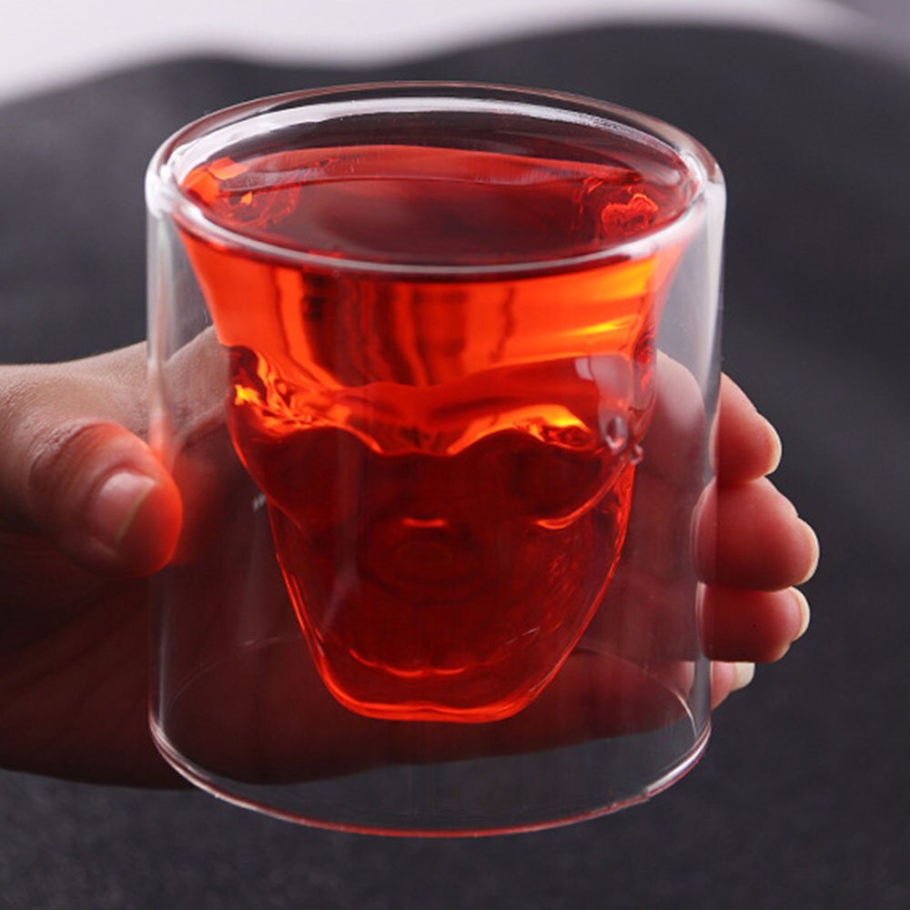 25-250ml kaffekrus dobbeltlags gjennomsiktig krystallskallehodeglasskopp til husholdnings whiskyvin vodka bar ølvinsglass