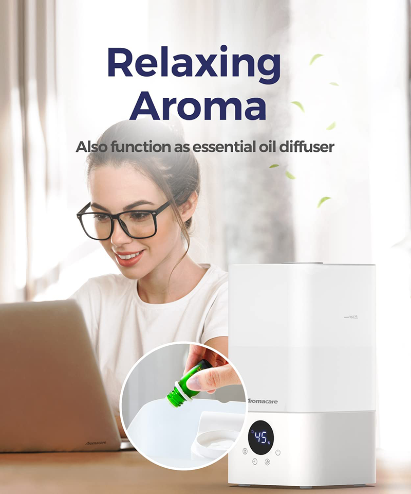 Aromacare 2.5L Cool Mist Air Humidifier with Essential Oil Diffuser Ultrasonic Top Fill Humidifier for Bedroom Baby Kids Plant