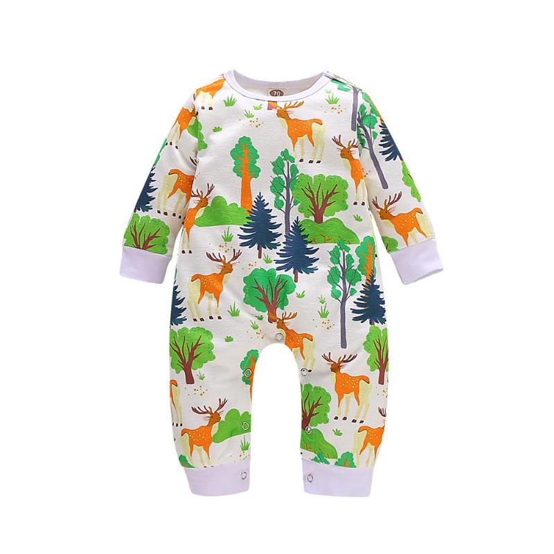 Combinaison avec imprimé d'animaux et de plantes | Combinaison en coton, col rond, manches longues, décontractée, costume de soleil, pour garçons et filles, vêtements de maison, pour bébés: Green B / Nouveau-né