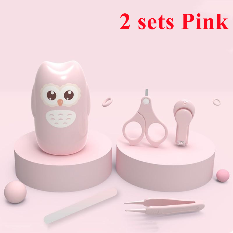 AMTOY-Juego de cuidado de uñas 4 en 1 para bebé recién nacido, cortauñas portátil seguro para niños, tijeras, lima, pinzas, caja, Kit de manicura: 2 sets Pink
