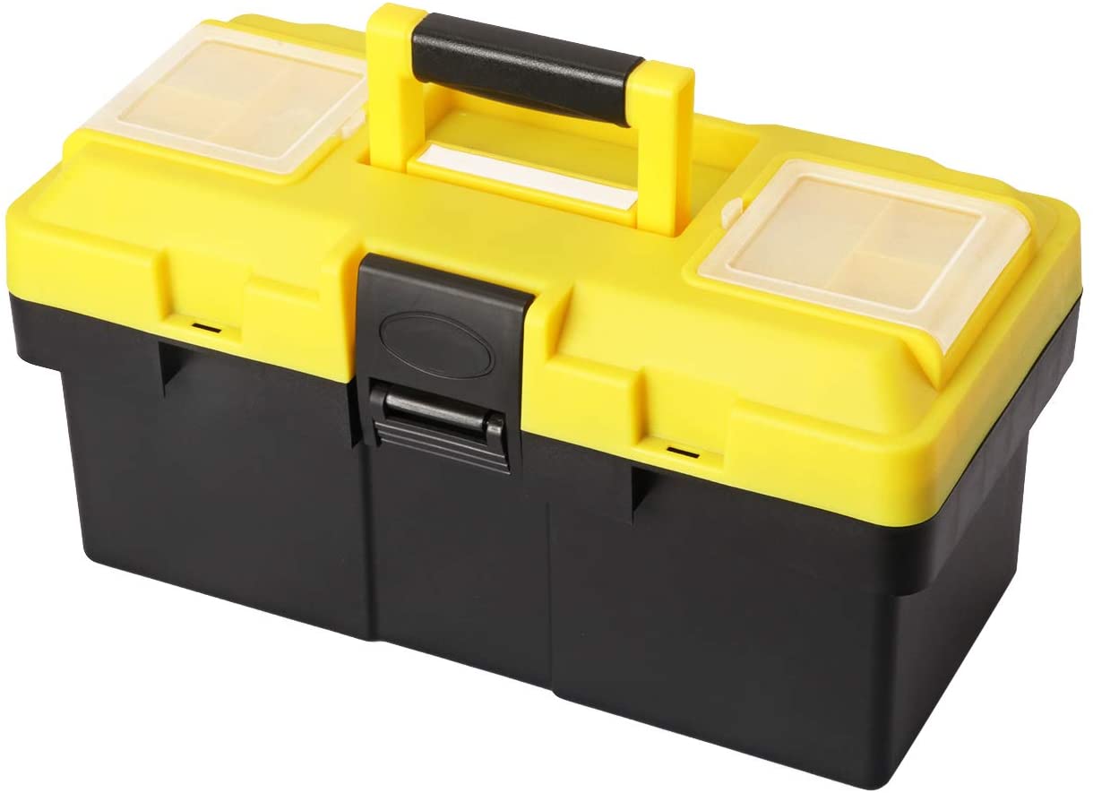 14-inch Plastic Tool Box with Tray and Dividers, Storage and Toolbox for Tool or Craft Storage,Locking Lid and Extra Storage
