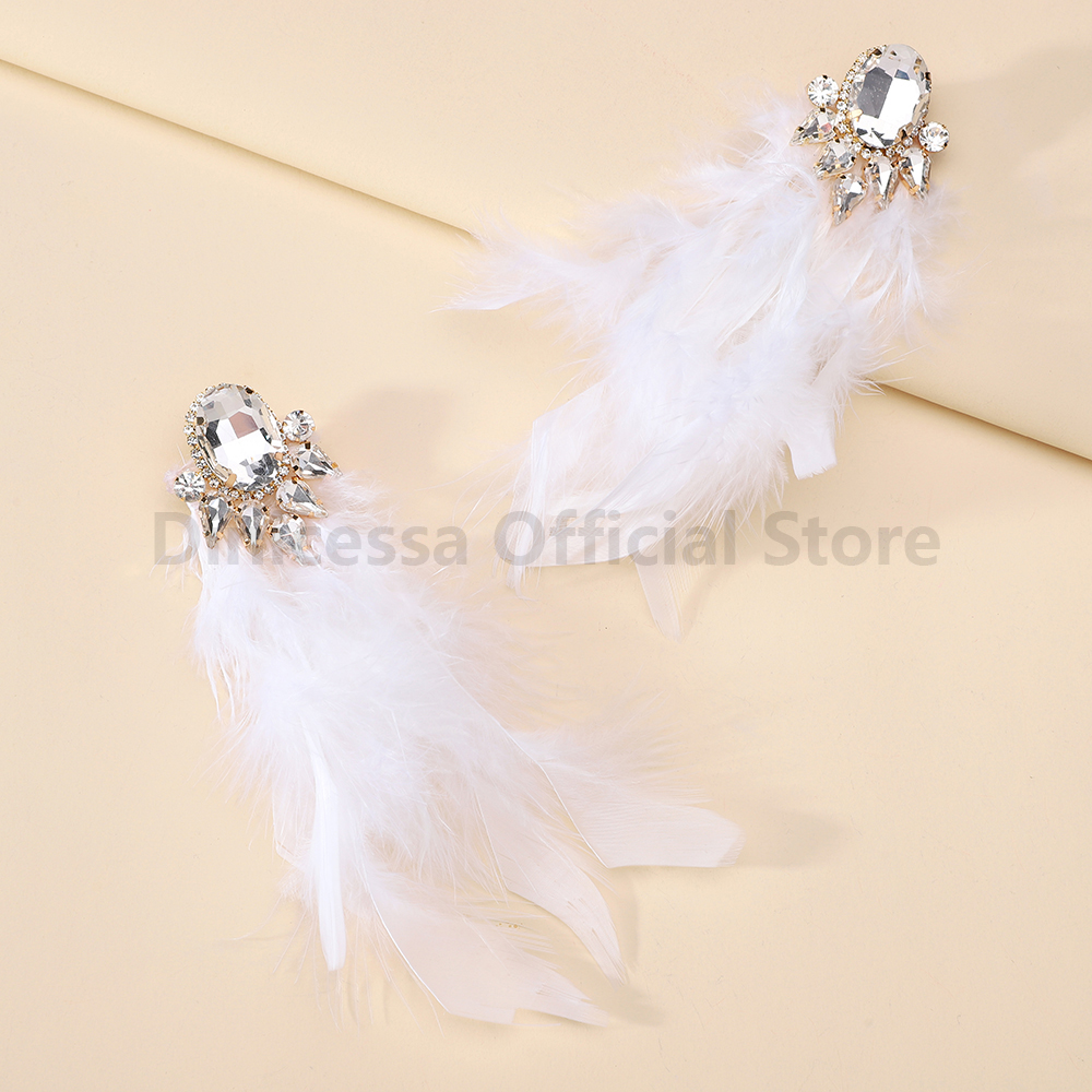 Pendientes largos con borlas de plumas para mujer, aretes elegantes y bonitos, de lujo, accesorios de joyería para y boda: Marrón