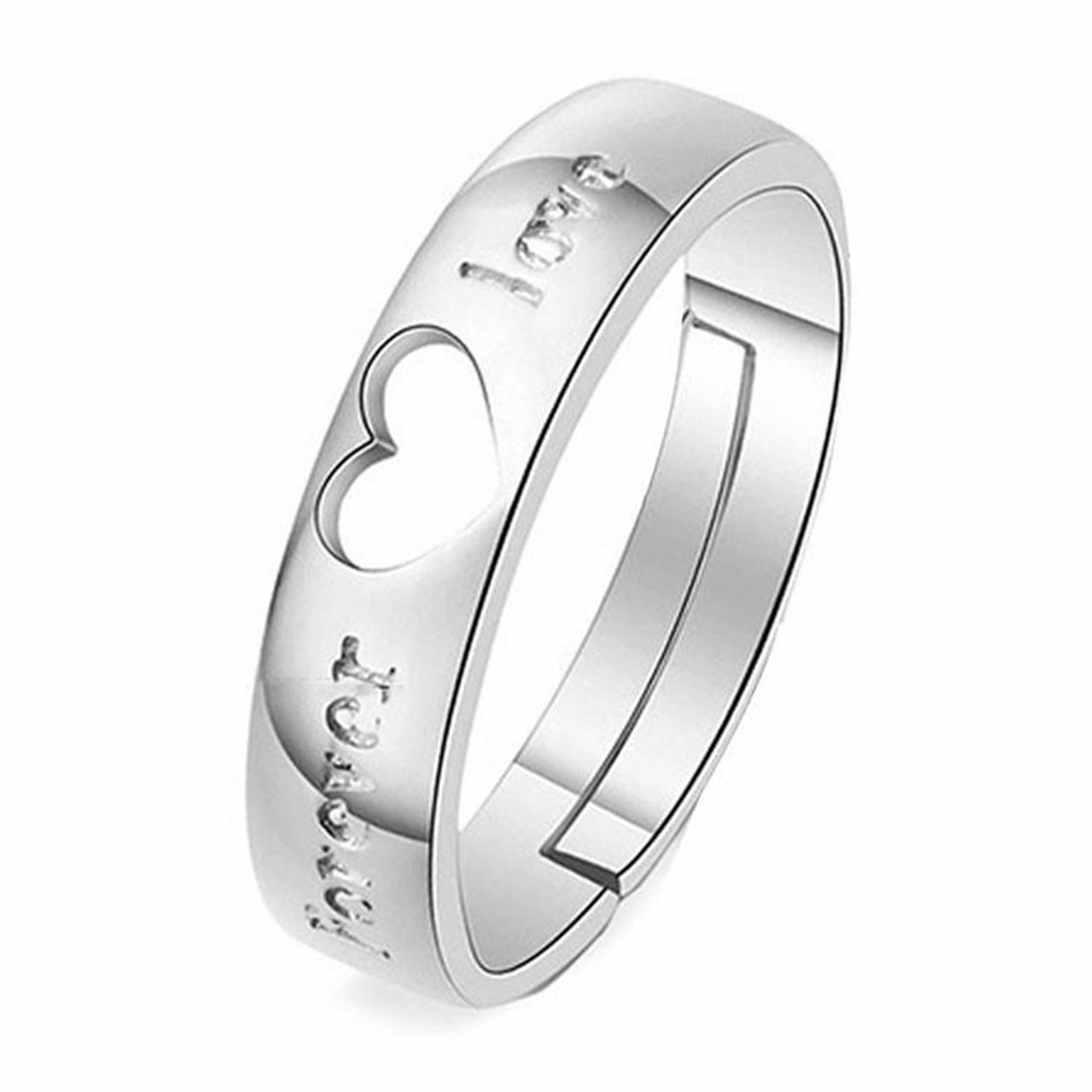 Trendy 925 Zilveren Liefde Zirkoon Hart Opening Verstelbare Paar Ring voor Wedding Anniversary Engagement Sieraden Accessoires: Default Title