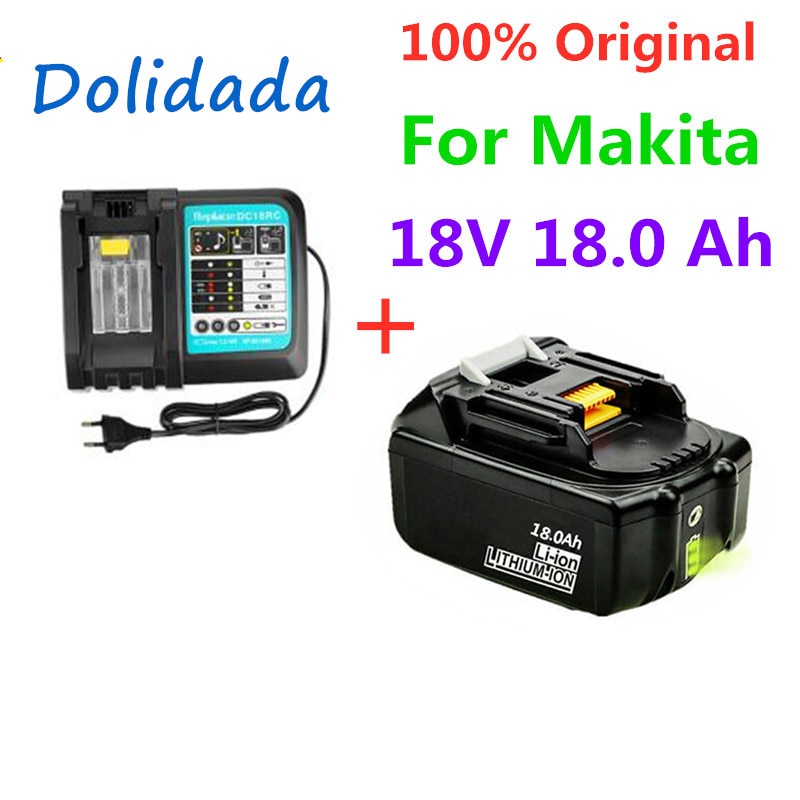 Original 18 v 18ah batteri 18000 mah li-ion batteri ersättningsbatteri för makita  bl1880 bl1860 bl1830 batteri +3a laddare